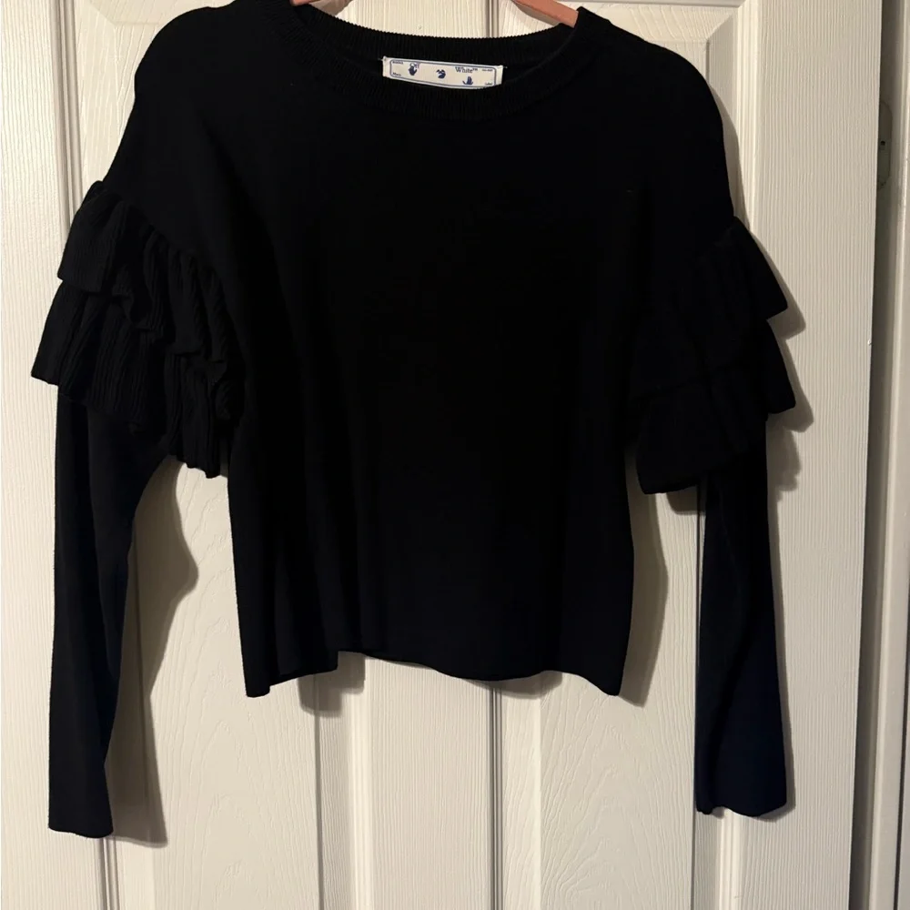 “Off-White” Black Ruffled Sleeve Top - Picture 1 of 3